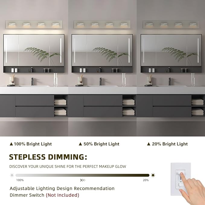 Joosenhouse 4-Light Brushed Nickel Vanity Light for Bathroom, 29.92-Inch 5CCT Dimmable LED Vanity Lighting Fixture, 32W Modern Makeup Light with Adjustable Brightness