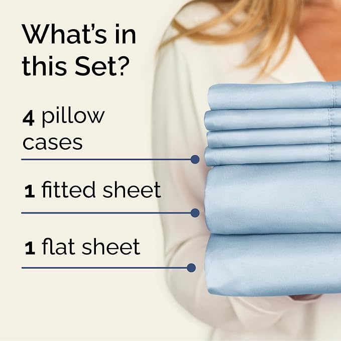 Queen 6 Piece Sheet Set - Comfy Breathable & Cooling - Ultra-Soft Hotel Luxury Bedding Set with 8-16 Inch Deep Pockets - 1 Flat & 1 Fitted Sheet & 4 Pillowcases - Wrinkle Free & Easy Care - Sky Blue