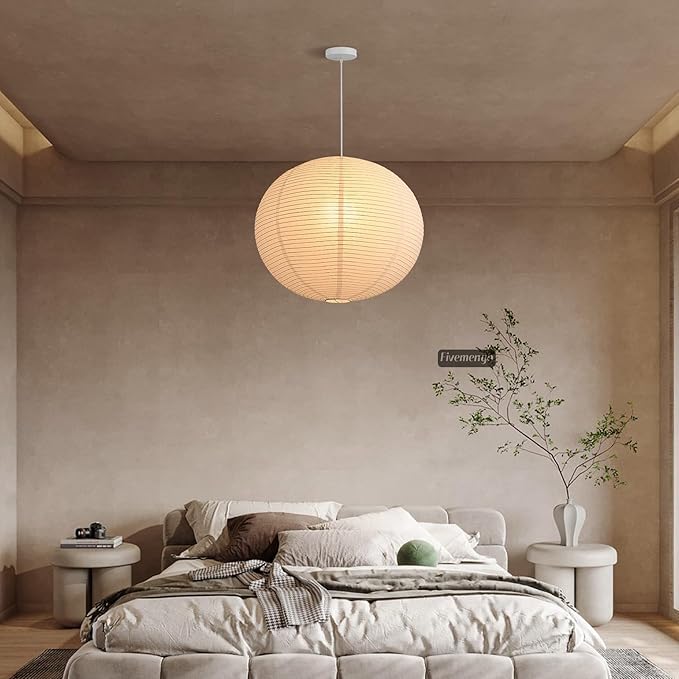 Large Rice Paper Pendant Light 2 Pack, 20in White Globe Paper Lantern Lights, E26 Base, Japanese Hanging Lantern Lamp Japandi Chandelier for Dining Room Bedroom Office Living Room