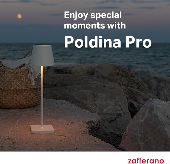 Zafferano, Poldina Pro Lamp, Rechargeable Cordless Table Lamp with Touch Controls, Suitable for Indoor and Outdoor, Dimmer, 2200-3000 K, Height 14.9 Inches, Dark Gray Color