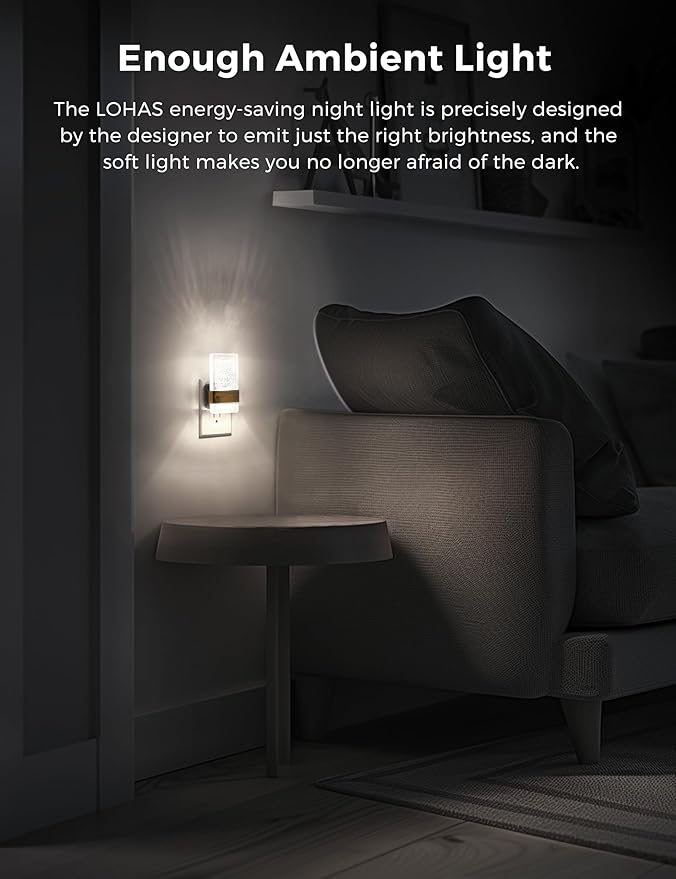 L LOHAS LED Night Light [2Pack], Night Lights Plug Into Wall, Decorative Night Lights with Dusk-to-Dawn Sensor, 0-100LM Dimmable Acrylic Nightlight, 5000K Aesthetic nightlight for Bathroom, Home Decor