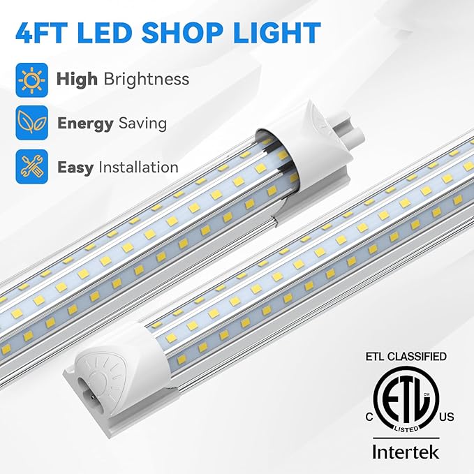 CNSUNWAY Led Shop Lights, 4FT LED Light 50W 7500LM 6500K Daylight White, D Shape Garage Light, Linkable Clear Cover T8 Integrated for Garage Workshop Workbench, ETL Listed(8-Pack)