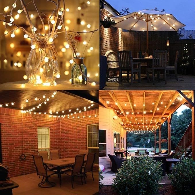 RaThun 65.6ft Warm White Globe String Lights, 150 LED with 16ft Extended Lead Wire & Remote, 8 Modes, IP44 Waterproof Plug in Linkable Lights for Outdoor Indoor Party Wedding