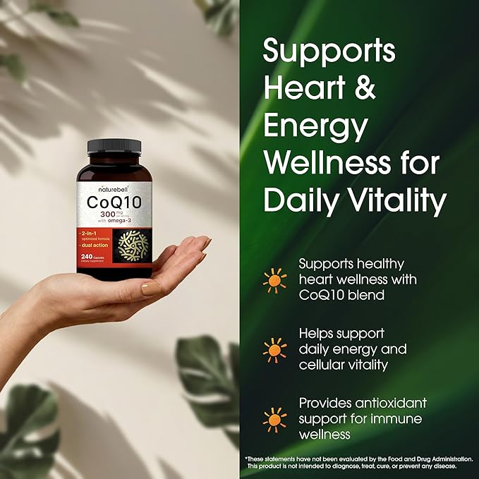 NatureBell CoQ10 300mg - 240 Capsules - High-Potency Support for Healthy Heart - Daily Energy & Vitality Aid with Antioxidant Support - Easily Absorbed Ubiquinone & Omega-3*
