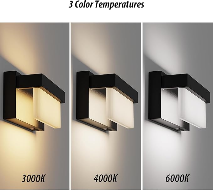 Battery Wall Sconce Black Wall Light with On/Off Switch 8 inch LED Wall Lamp Acrylic Lampshade 3CCT Sconce Wall Lighting