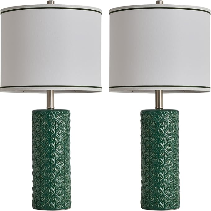 27" Farmhouse Bedside Table Lamp Set of 2, Green Modern Ceramic Lamps for Living Room, 3 Color Temperature Rustic Table Lamps for Bedroom, Night Stands, Dorm,Office, Home Décor (Bulb Included)