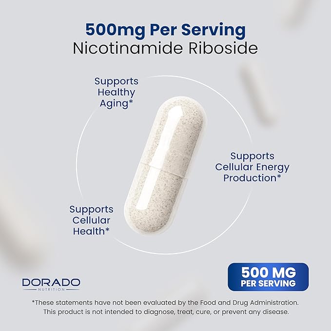 Nicotinamide Riboside 500mg (30 Gélules) Complément NAD - Complément NR pour Femmes et Hommes pour Soutenir les Niveaux de NAD+ - Booster de NAD - Testé par un Tiers - Végétalien, Sans OGM et Fabriqué aux États-Unis (30 Gélules)