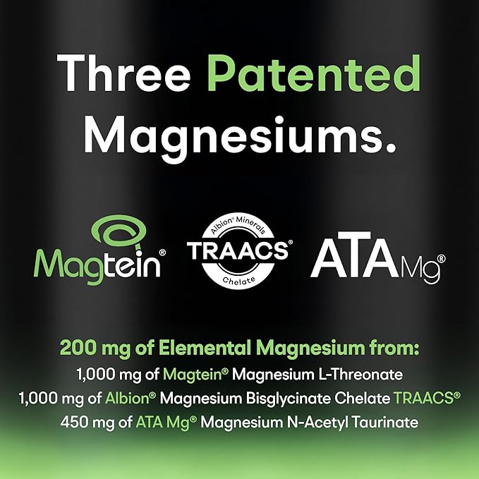 Threonix Triple Magnesium Complex - 200 mg Magnesium from 2450 mg of Magtein L-Threonate, Bisglycinate Chelate TRAACS & ATA Mg - Brain, Sleep & Mood Support - High Absorption - 120 Capsules