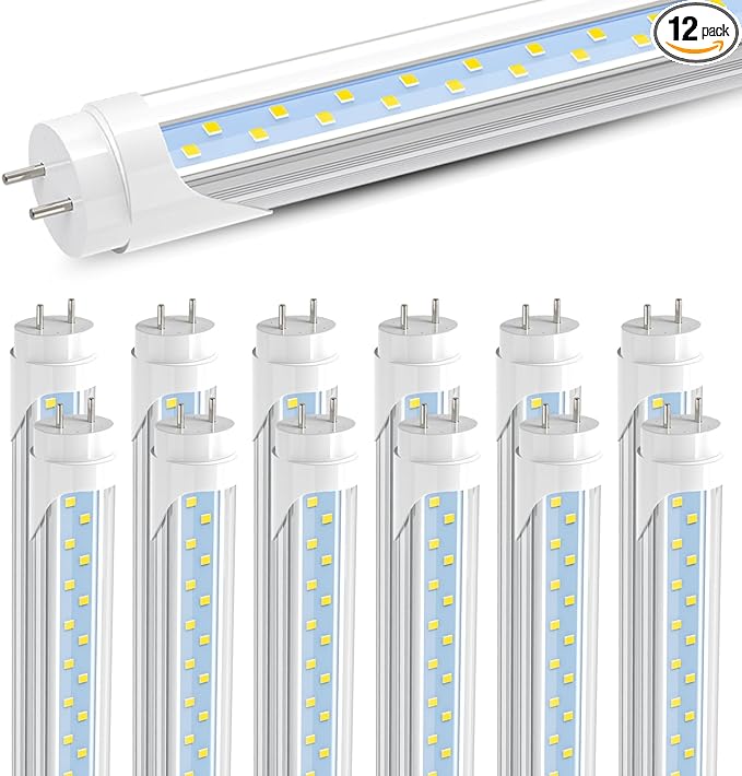 JESLED 4FT LED T8 Type A+B Tube Lights, 24W(65W Equivalent), 3200LM, 6000K Single or Double End Powered, Plug and Play or Ballast Bypass, 4 Foot T10 T12 Fluorescent Bulbs Replacement, Clear(12-Pack)