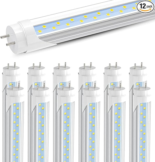 JESLED 4FT LED T8 Type A+B Tube Lights, 24W(65W Equivalent), 3200LM, 6000K Single or Double End Powered, Plug and Play or Ballast Bypass, 4 Foot T10 T12 Fluorescent Bulbs Replacement, Clear(12-Pack)