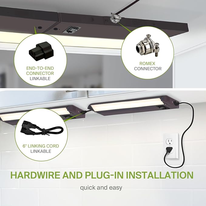 ASD Swivel LED Under Cabinet Lighting Plug in or Hardwired 12 Inch, Dimmable Under Cabinet Lights with High/Low/Off Switch, 3CCT 2700K-4000K, Linkable Under Counter Lights for Kitchen, Bronze, ETL