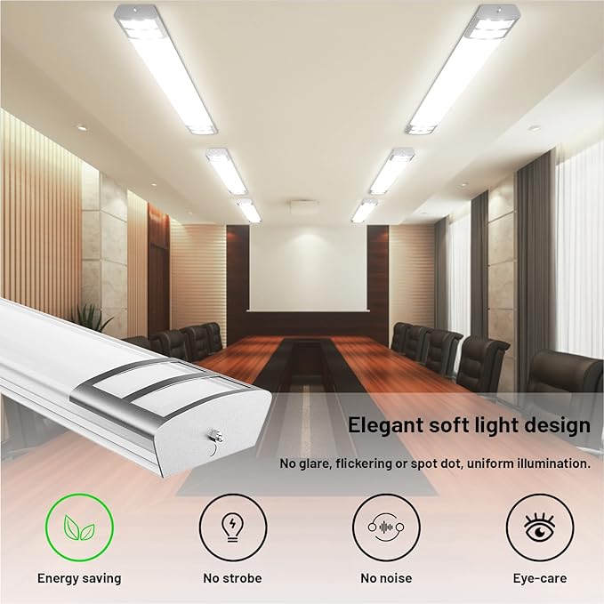 ANTLUX 4FT LED Flush Mount Puff Lights, 40W 4500LM Linear Light, 5000K Daylight White, 4 Foot Integrated LED Wraparound Ceiling Lighting Fixtures for Kitchen Laundry, Fluorescent Replacement, 4 Pack