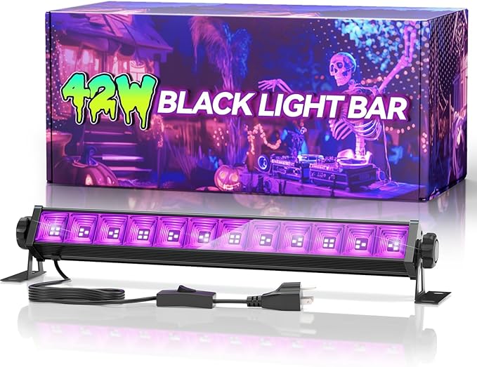 42W LED Black Light Bar, Blacklight with 6FT Cord+Switch+Plug, Glow in The Dark Black Lights Party Supplies for Halloween Decorations, Fluorescent Poster, Body Paint, Classroom, Bedroom