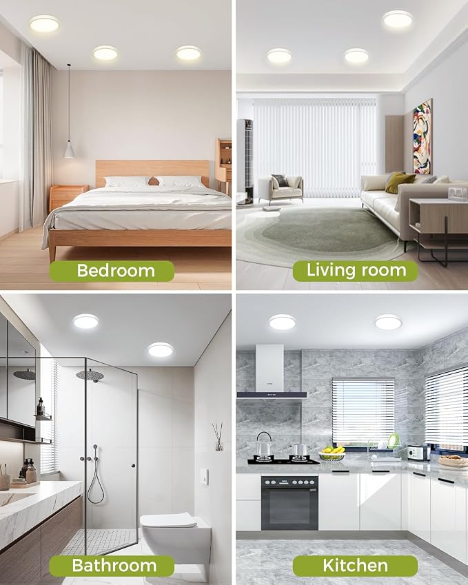 hepside 2Pack Dimmable Flush Mount Ceiling Light Fixture White, 3000/4000/6500K Ceiling Lamp, 7.5INCH 15W 1500LM Low Profile Light for Bedroom, Kitchen, Bathroom, Hallway