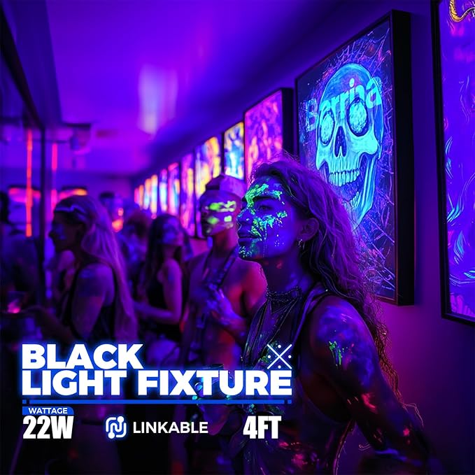 Barrina UV LED Blacklight Bar, 22W 4ft, T5 Integrated Bulb, Black Light Fixture for Blacklight Poster, Halloween Decorations and Christmas Party, Fun Atmosphere with Built-in on, Off Switch (4-Pack)