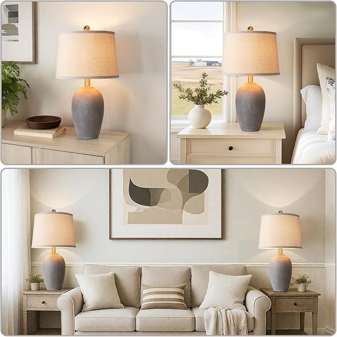 AIEAMPDO 21'' Set of 2 Farmhouse Ceramic Table Lamps for Living Room Bedroom, Nightstand Rustic Brown Desk Lamp for Bedside End Table Entryway, 2 LED Bulbs Included