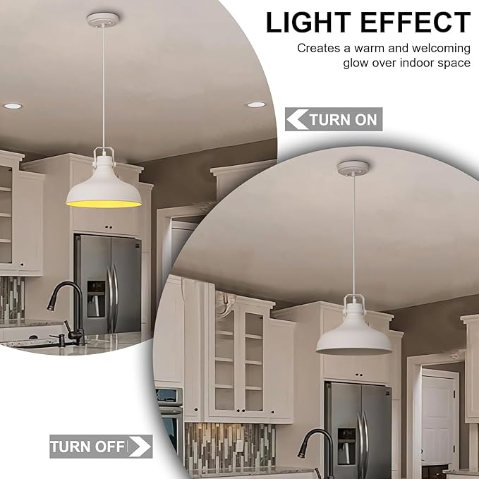 White Farmhouse Pendant Lights Matte Pendant Lighting for Kitchen Island Industrial Adjustable Height Vintage Dome Hanging Light Fixtures for Barn, Dining Room 3 Packs JF2113-P3-W