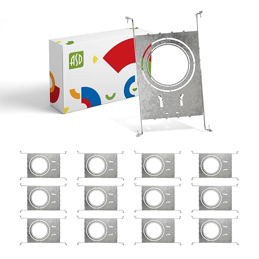 ASD 12 Pack New Construction Mounting Plate Round Hole - 8/10/12 Inch Adjustable Galvanized Steel Wafer Light Rough In Plate, Universal Light Fixture Mounting Bracket with Extendable Hanger Bars