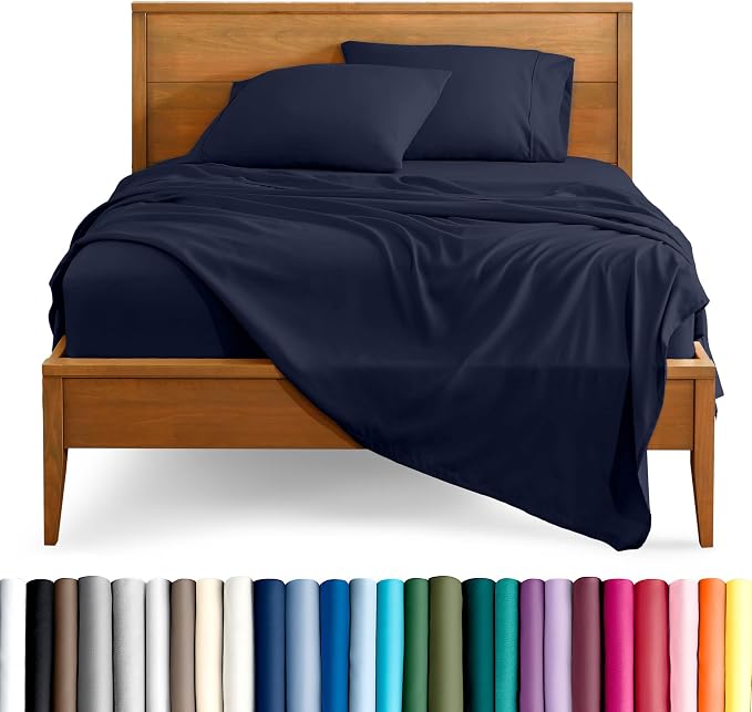 Bare Home Split King Sheet Set - 1800 Ultra-Soft Microfiber Bed Sheets - Double Brushed - Deep Pockets - Easy Fit - 5 Piece Set - Bedding Sheets & Pillowcases (Split King, Midnight Blue)