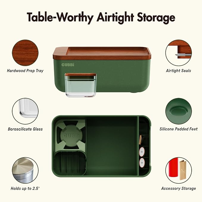 Cubbi - Airtight Box with Tray - Silicone Seals - 100% Air-Tight Storage Box with Accessories – Green