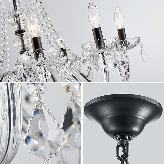 Large Crystal Chandelier, Modern Black Crystal Chandeliers for Dining Room Light Fixture, 10-Lights Large Black Pendant Light Fixtures Luxury Chandelier for Living Room Bedroom Foyer Entryway D26.8''