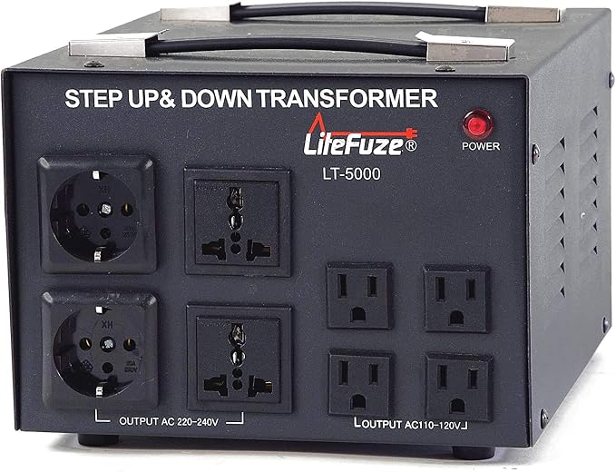 LiteFuze LT Series 5000 Watt Voltage Converter Transformer Step Up/Down - 110v to 220v / 220v to 110v Power Converter - Fully Grounded Cord - Universal Socket, CE Certified