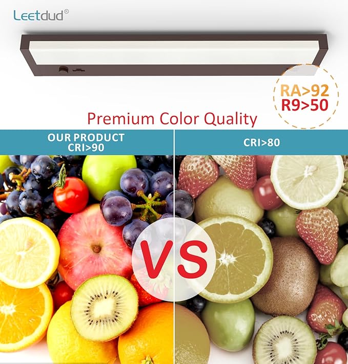 Leetdud Under Cabinet Lighting Plug in or Hardwired Built-in Dimmer, 18 Inch 9W, 5CCT 2700/3000/3500/4000/5000K, Linkable Counter Lights for Kitchen, ETL Dimmable LED Light Fixture, Bronze