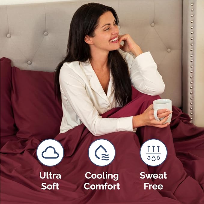 Full 6 Piece Sheet Set - Comfy Breathable & Cooling - Ultra Soft Hotel Luxury Bedding Set w/ 8-16 Inch Deep Pockets - 1 Flat & 1 Fitted Sheet & 4 Pillowcases - Wrinkle Free and Easy Care - Burgundy