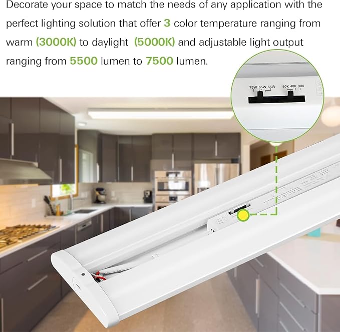 hykolity 4FT LED Wraparound Light with 3 Wattages/3 Lumens/3 CCT Selectable, 55W/65W/75W, 5500lm/6500lm/7500lm, 3000K/4000K/5000K Flush Mount Ceiling Light for Office Kitchen, ETL, 4 Pack