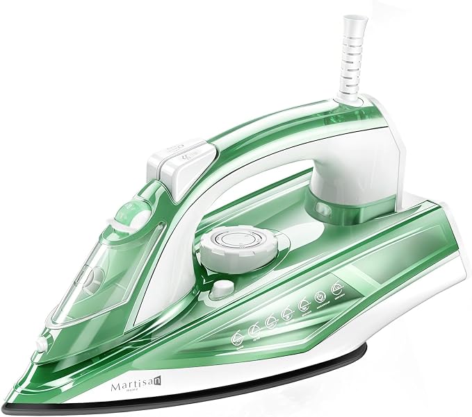 Martisan Steam Iron Lite, 1600W, 15s Fast Heat-up, Extra Soleplate for Heat Reserve, Precise Adjustable Temp, Non-stick Ceramic Panel, Anto-off, Anti-drip, Anti-calc, Home Laundry