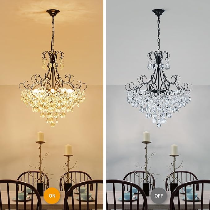 ANJIADENGSHI Crystal Chandelier K9 Crystal Lighting Chandelier for Living Room 10 E12 Bulbs High 27.6 in x Diameter 22.8 in, Black