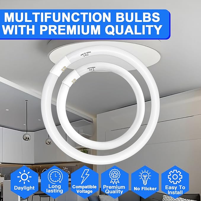 Celiwace FC16T9 40 Watt and FC12T9 32W Set 6500K, 16 inch T9 40W Circline Light Bulbs, 12 inch 32W Circular Fluorescent Round Bulb CRI 80, DL 4700 Lumen G10q