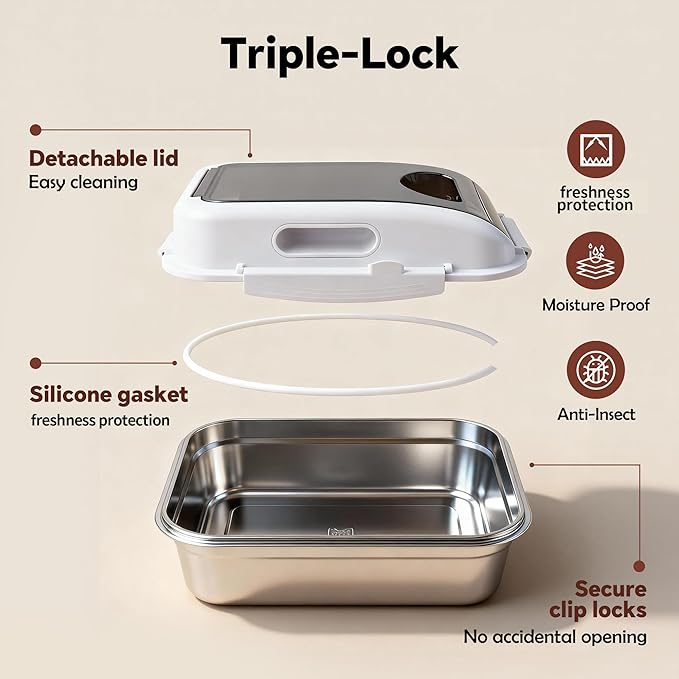 304 Stainless Steel Storage Container with Lid, Metal Storage Bin | Up To 14 Lbs, Mouse Proof, Ant-proof, Coming With Scoop, for Cat Bird Pet Dry Food Treats