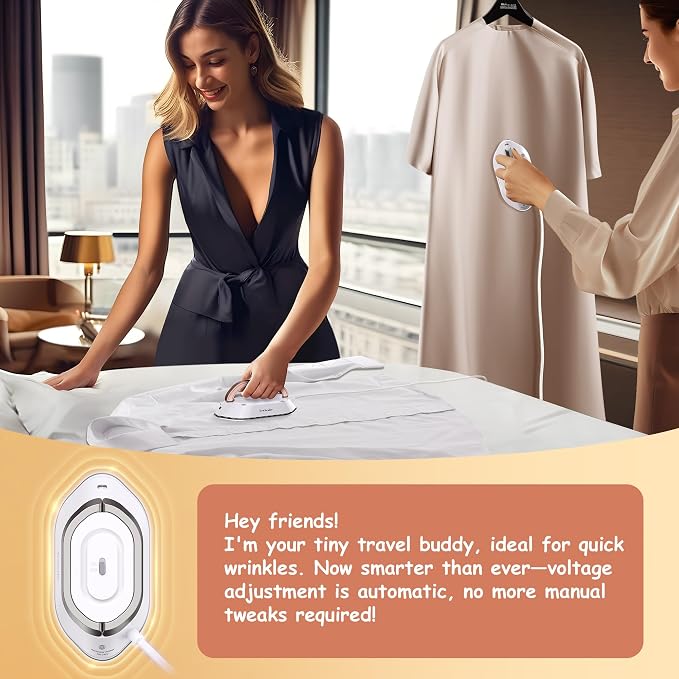 Newbealer Travel Iron Set, 100-240V Mini Dry Iron for Clothes (No Steam) | Max 300W, Heats in 60s, 302℉ Ceramic Soleplate, Handy Heat Press, 0.8lbs Lightweight for Quick Touch-ups Worldwide (Silver)