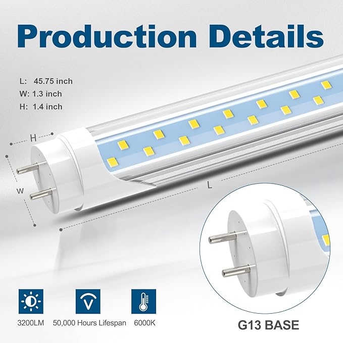 JESLED 4FT LED T8 Type A+B Tube Lights, 24W(65W Equivalent), 3200LM, 6000K, Single or Double End Powered, Plug and Play or Ballast Bypass, 4 Foot T10 T12 Fluorescent Bulbs Replacement, Clear(4-Pack)