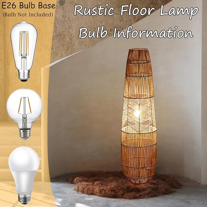 MIXL-Rope-Weaving Floor Lamp with Foot Switches,Dimmable Led Boho Floor Lamps,Minimalist Reading Lamp Floor Standing,Bohemian Style Standing Lamps for Bedroom Study and Living Room