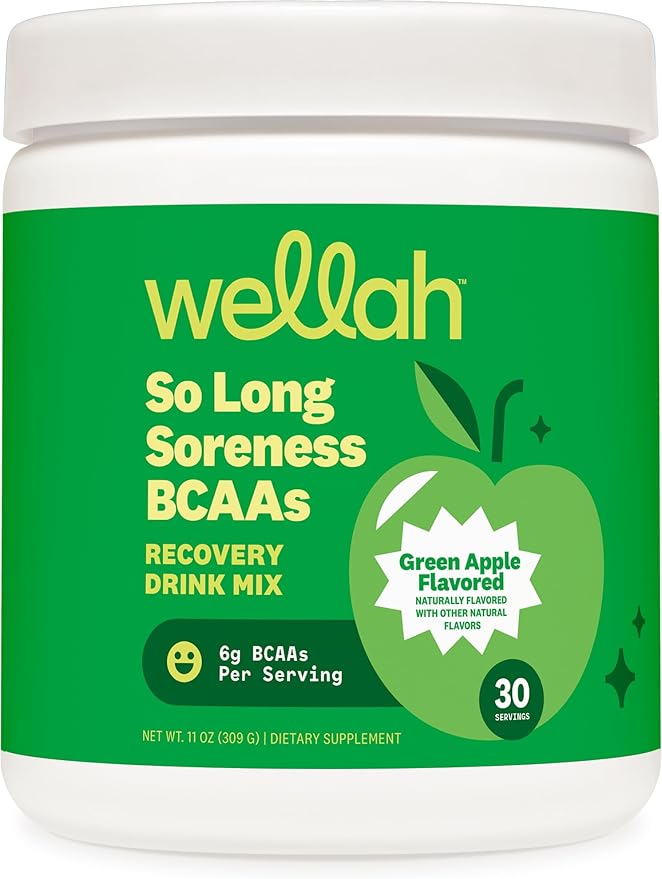 Wellah BCAAs (Green Apple Flavored) 30 Servings - BCAA Powder with Hydration Complex
