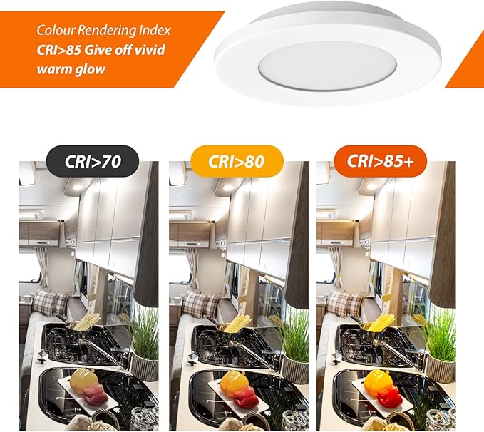 12V Under Cabinet Lighting RV Low Voltage Lights Marine LED Fixtures 12 Volt DC Puck Light Recessed Warm White 3000K, White Shell, 2watts 100lumens 2.7inch Pack of 6