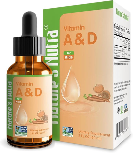 Nature's Nutra Vitamine A&D, Vitamine A liquide de qualité supérieure, Vitamine D pour bébés, nourrissons, tout-petits et enfants, Sans OGM, Casher, 60 ml (2 fl oz)