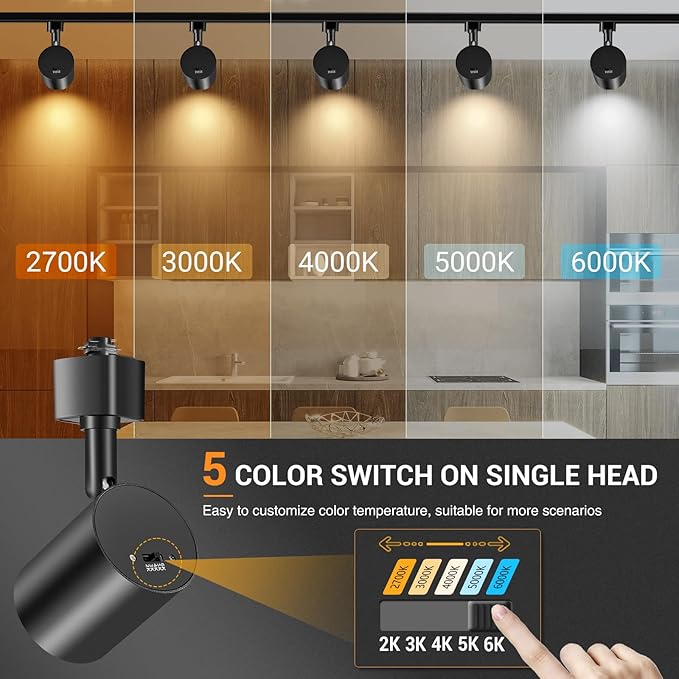 VANoopee 12 Pack 5-Color LED Track Lighting Heads H Type Track Light Heads Dimmable, 2000K 3000K 4000K 5000K 6000K Adjustable, Flicker Free CRI90+ 24° 10W 800lm, Black