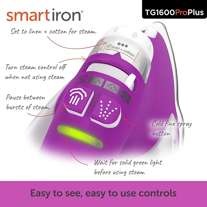 oliso TG1600 ProPlus Auto-Lift Steam Iron - Sewing Quilting & Clothes Ironing – 1800W, Orchid