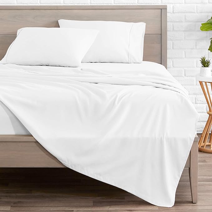 Bare Home Twin Sheet Set - 1800 Ultra-Soft Microfiber Twin Bed Sheets - Double Brushed - Deep Pockets - Easy Fit - 3 Piece Set - Bedding Sheets & Pillowcases (Twin, White)