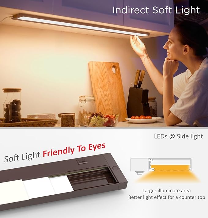 16 Inch Under Cabinet Lighting Plug in, 9W 120V 3 Color 3000K/4000K/5000K, 3 Brightness, Super Bright, Ultra Thin Under Counter Lights for Kitchen, Linkable LED Cabinet Light,Bronze