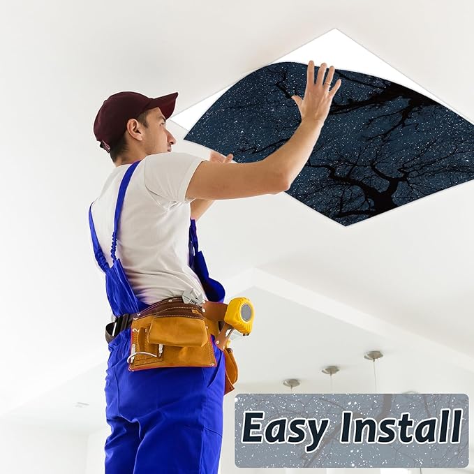 8 Pcs Fluorescent Light Covers with 80 Magnets Decorative for Classroom Ceiling Lights 4 x 2 Feet Magnetic Light Cover Filter Easy Install for Office Hospitals Drop Home Ceiling Supplies (Dark Forest)