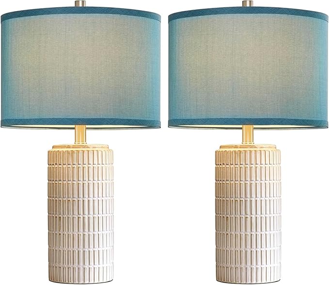 AIEAMPDO 23" Modern Ceramic Nightstand Table Lamps Set of 2, Nautical Lamps for Bedroom Bedside, Side Table Lamps for Living Room, Dining Room, Office, 2 LED Bulbs Included (Blue)