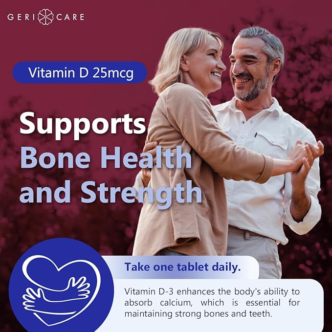 GeriCare Vitamin D 25mcg Tablets, Promotes Healthy Bones & Immune Support, Dietary Supplement, 100 Count (Pack of 1)