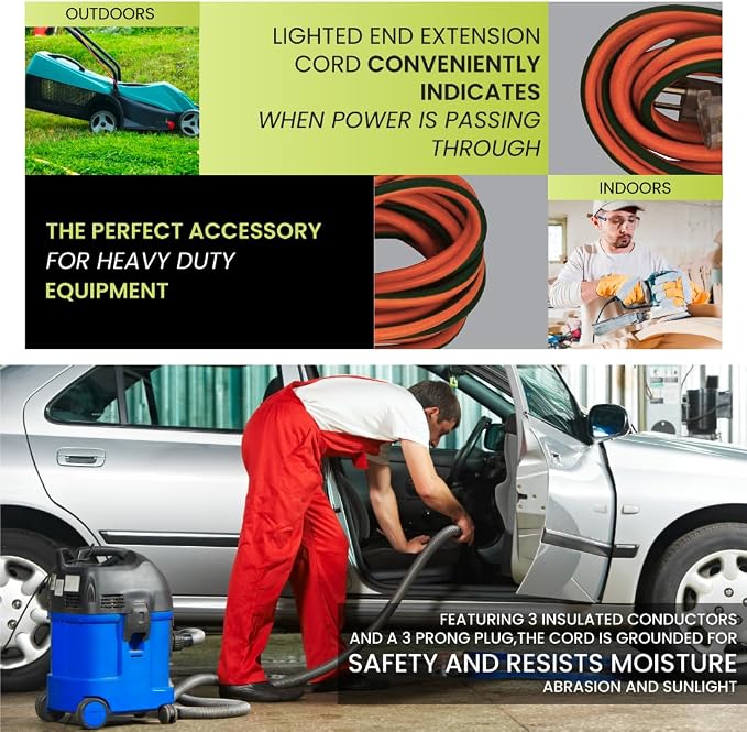 Go Green Power Inc. 14/3 100ft Lighted Outdoor Extension Cord - Durable, Heavy Duty - Perfect for Outdoor Tools & Equipment - GG-13800
