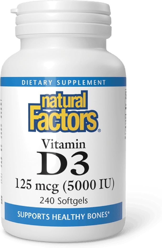 Natural Factors, ビタミンD3, 5,000 IU, 関節、骨、免疫の健康をサポート, 240粒 (1個パック)