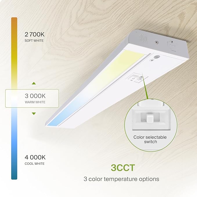 ASD Swivel LED Under Cabinet Lighting Plug in or Hardwired 24 Inch, Dimmable Under Cabinet Lights with High/Low/Off Switch, 3CCT 2700K-4000K, Linkable Under Counter Lights for Kitchen, White, ETL