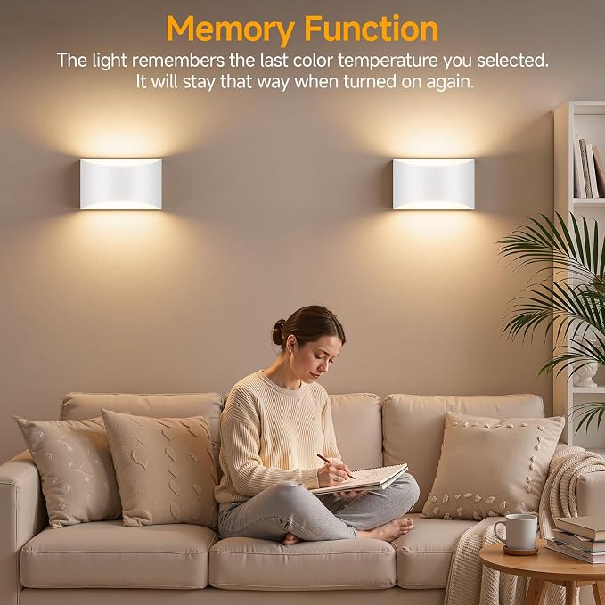 MATAMEYE Modern LED Wall Sconce Set of 2, White Indoor Wall Lighting Fixture with 3 Colors Temperatures, 10W Up/Down Hardwired Wall Mount Lamp for Bedroom Living Room Hallway